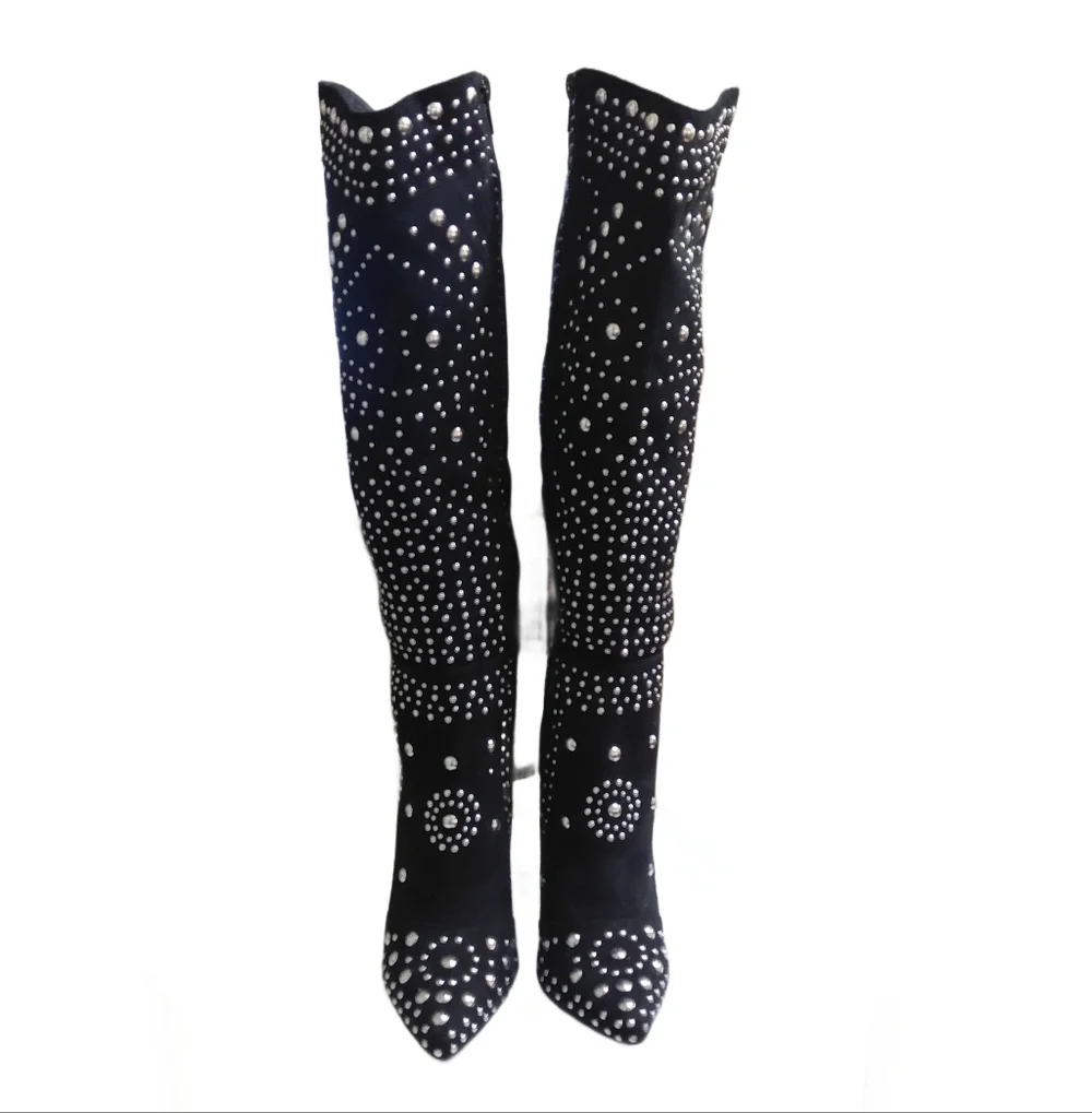 Scene Black Studded Knee-High Stiletto Boots Size 7